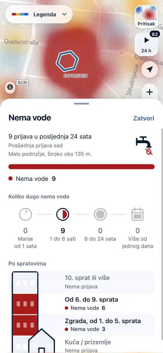 Prijave jednog područja, sa zgradom obojenom sprat po sprat