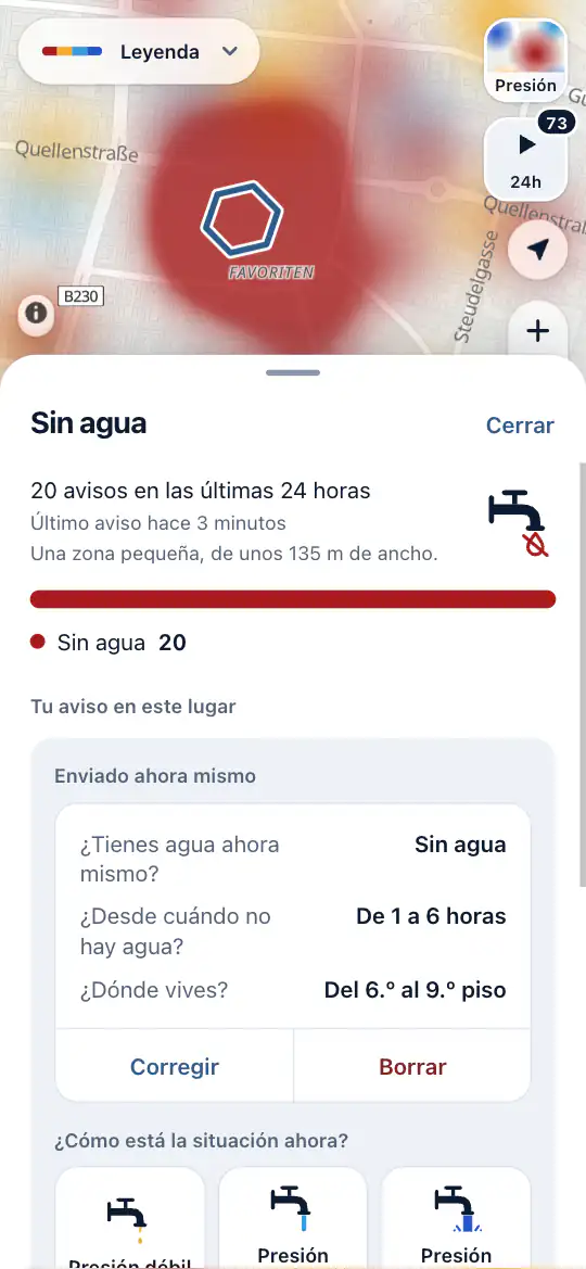 Los avisos de una zona, con un edificio coloreado piso por piso