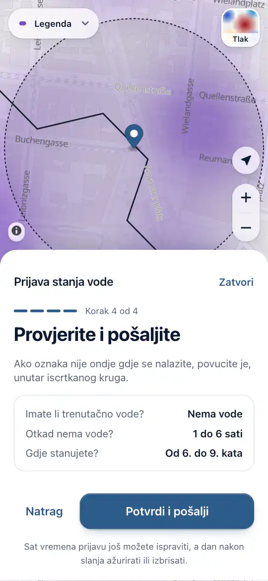 Oznaka na karti, s odgovorima za slanje