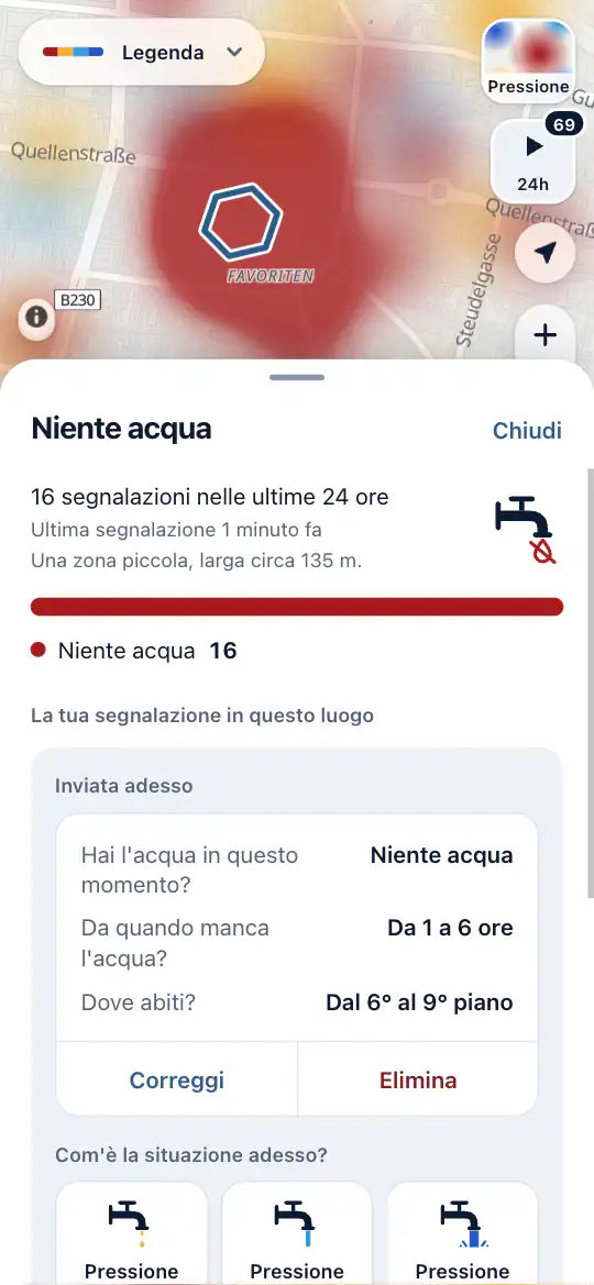 Le segnalazioni di un'area, con un palazzo colorato piano per piano