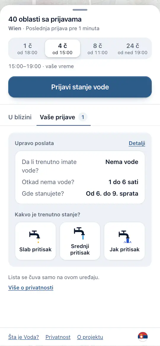 Vaša prijava, sa odgovorima za ažuriranje